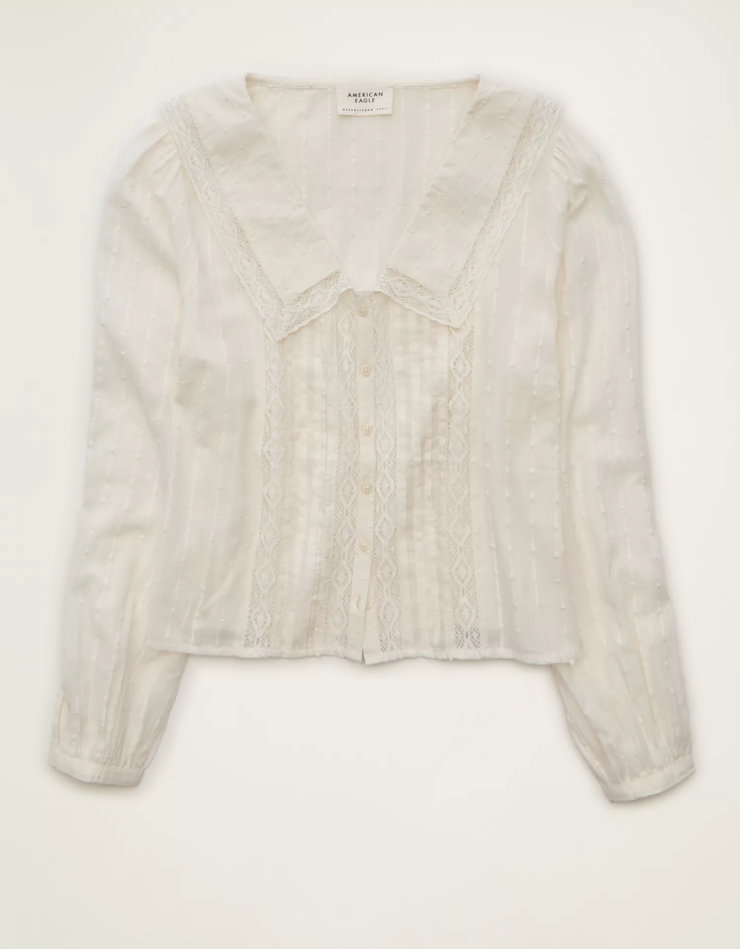 AE Lace Long-Sleeve Button-Up Blouse - thumbnail 3