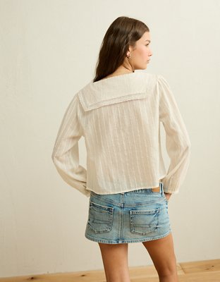 AE Lace Long-Sleeve Button-Up Blouse