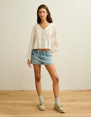 AE Lace Long-Sleeve Button-Up Blouse