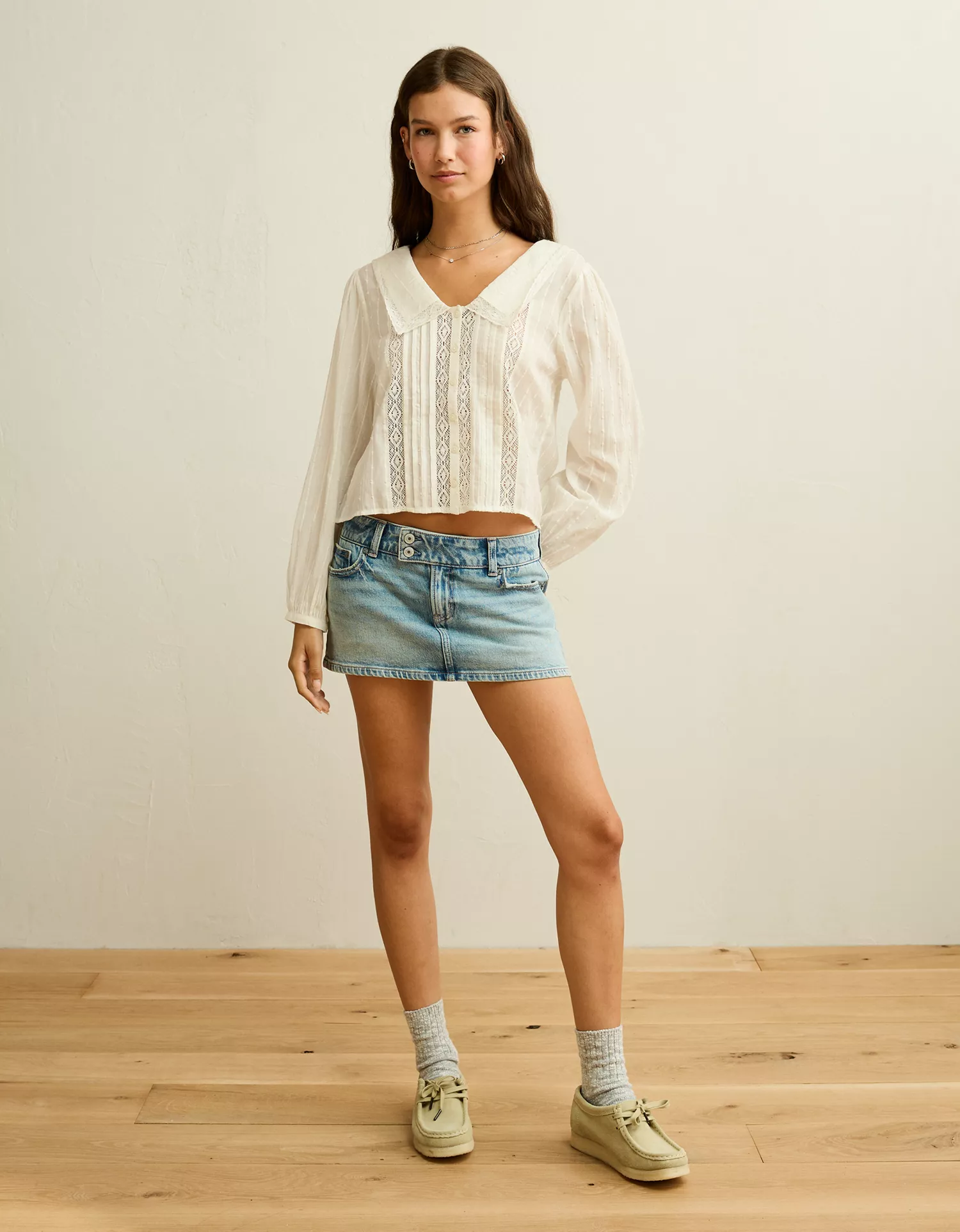 AE Lace Long-Sleeve Button-Up Blouse - thumbnail 5