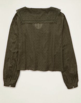 AE Lace Long-Sleeve Button-Up Blouse