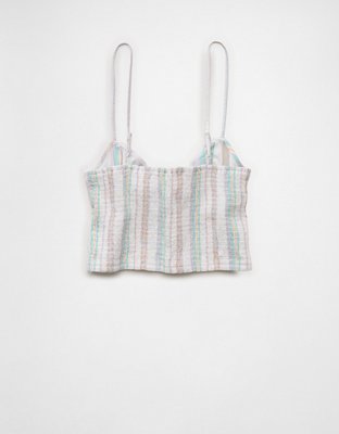 AE Pride Tie-Front Smocked Cropped Cami
