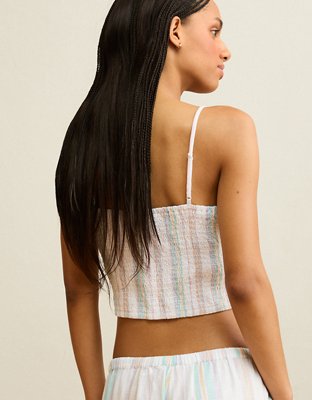 AE Pride Tie-Front Smocked Cropped Cami