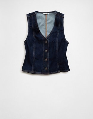 Женский жилет American Eagle AE Button-Up Denim, цвет: Тёмная варка — фото 3