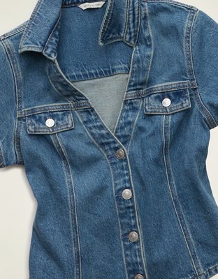 Haut boutonné à manches courtes en denim AE