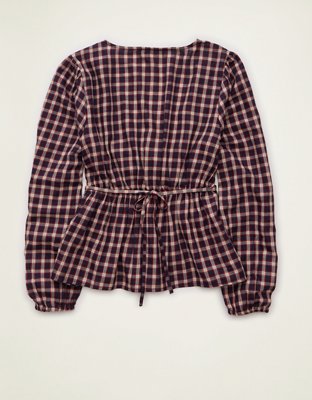 Женская блузка American Eagle AE V-Neck Long-Sleeve, цвет: Синий чёрный — фото 4