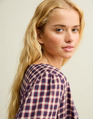 Женская блузка American Eagle AE V-Neck Long-Sleeve, цвет: Синий чёрный — фото 7