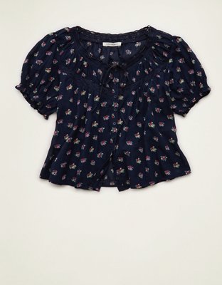 AE Front Tie Lace Inset Top