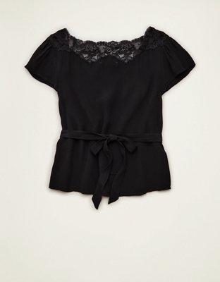 Женский топ American Eagle AE Short-Sleeve V-Neck, цвет: Чёрный — фото 4