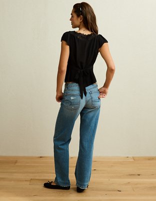 Женский топ American Eagle AE Short-Sleeve V-Neck, цвет: Чёрный — фото 6