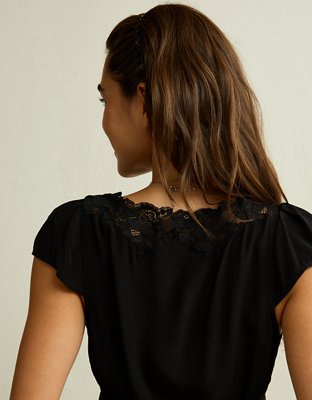 Женский топ American Eagle AE Short-Sleeve V-Neck, цвет: Чёрный — фото 2