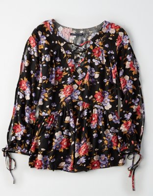 Женские блузки American Eagle AE Flowy Split-Sleeve Lace-Up Blouse — фото 3