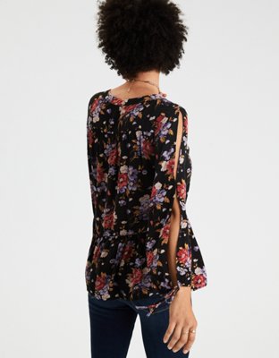 Женские блузки American Eagle AE Flowy Split-Sleeve Lace-Up Blouse — фото 2