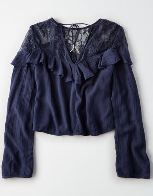 Женские топы American Eagle AEO Ruffled Lace Crop Top — фото 4