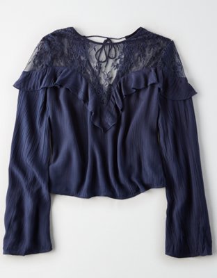 Женские топы American Eagle AEO Ruffled Lace Crop Top — фото 3