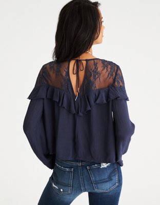 Женские топы American Eagle AEO Ruffled Lace Crop Top — фото 2