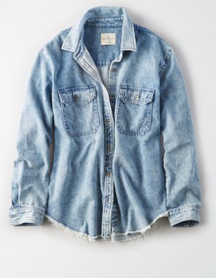 AE Oversized Light Wash Denim Shirt Jacket | American Eagle