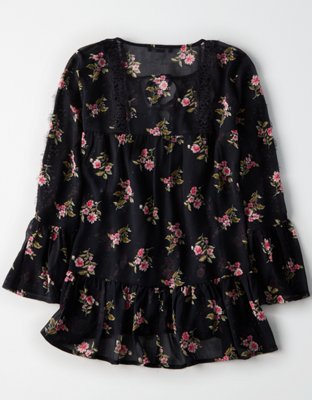 Женские топы American Eagle AE Floral Lace Inset Lace Up Front Top — фото 4