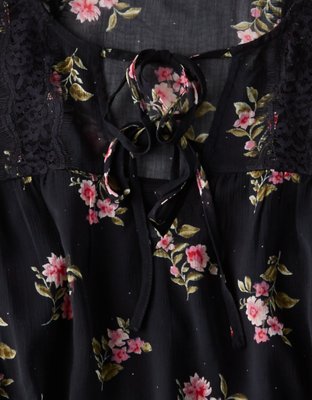 Женские топы American Eagle AE Floral Lace Inset Lace Up Front Top — фото 5