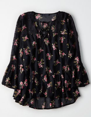 Женские топы American Eagle AE Floral Lace Inset Lace Up Front Top — фото 3