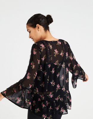 Женские топы American Eagle AE Floral Lace Inset Lace Up Front Top — фото 2