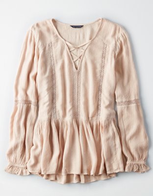 Женские топы American Eagle AE Lace-Up Peplum Top — фото 3