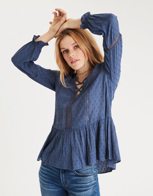 AE Lace-Up Peplum Top | American Eagle