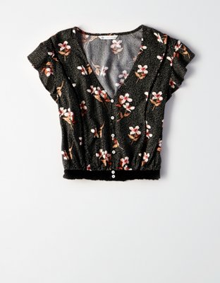 Женские топы American Eagle AE Button Up V-Neck Crop Top — фото 3