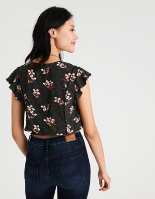 Женские топы American Eagle AE Button Up V-Neck Crop Top — фото 2