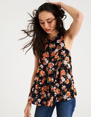 AE High Neck Floral Sleeveless Top