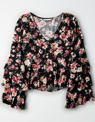 Женские топы American Eagle AE PRINTED BELL SLEEVE TOP — фото 3