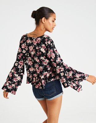 Женские топы American Eagle AE PRINTED BELL SLEEVE TOP — фото 2