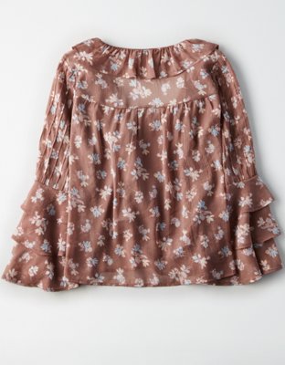 Женские топы American Eagle AE PRINTED CHIFFON RUFFLE TOP — фото 4