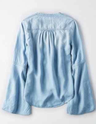 Женские топы American Eagle AE Chambray Bell Sleeve Tencel Top — фото 4