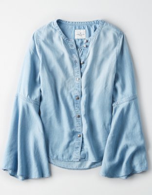 Женские топы American Eagle AE Chambray Bell Sleeve Tencel Top — фото 3