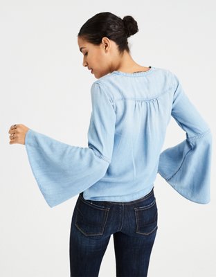 Женские топы American Eagle AE Chambray Bell Sleeve Tencel Top — фото 2