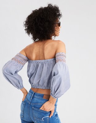 Женские топы American Eagle AE Smocked Off-The-Shoulder Crop Top — фото 2
