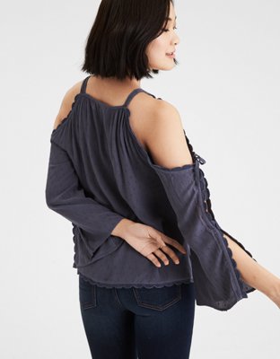 Женские топы American Eagle AE Swiss Dot Cold Shoulder Tie Top — фото 2