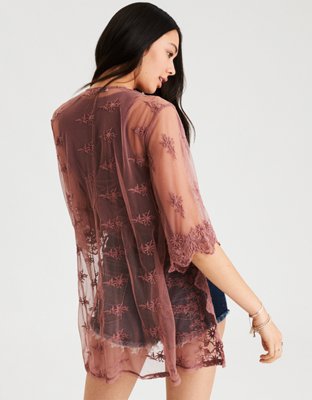 AE Embroidered Mesh Kimono