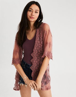 AE Embroidered Mesh Kimono