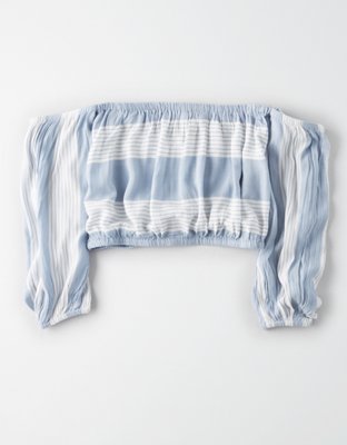 Женские топы American Eagle AE OFF-THE-SHOULDER STRIPED CROP TOP — фото 4