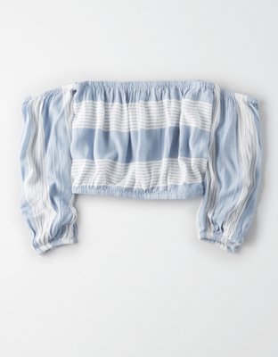 Женские топы American Eagle AE OFF-THE-SHOULDER STRIPED CROP TOP — фото 3