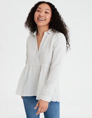 AE Plaid Babydoll Button Up Shirt