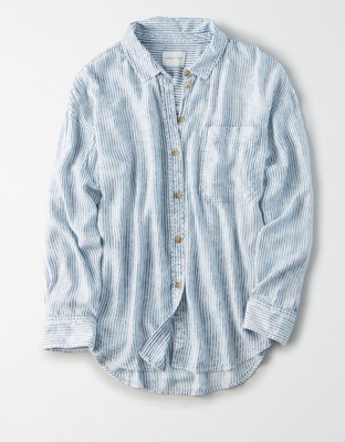 Женские рубашки American Eagle AE Striped Oversized Button Up Shirt — фото 3