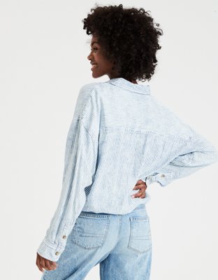 Женские рубашки American Eagle AE Striped Oversized Button Up Shirt — фото 2