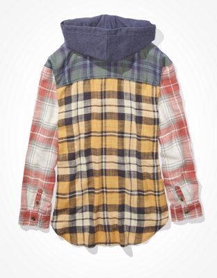 AE Plaid Button-Up Hoodie