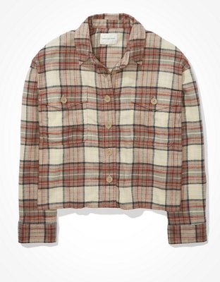 AE Cropped Plaid Flannel Shirt