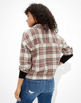 AE Cropped Plaid Flannel Shirt