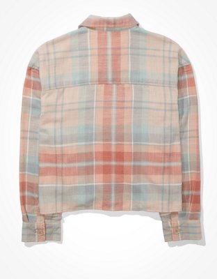 Женские рубашки American Eagle AE Cropped Plaid Flannel Shirt — фото 4