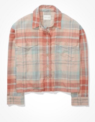 AE Cropped Plaid Flannel Shirt